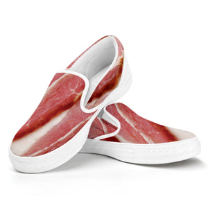 Raw Bacon Print White Slip On Shoes