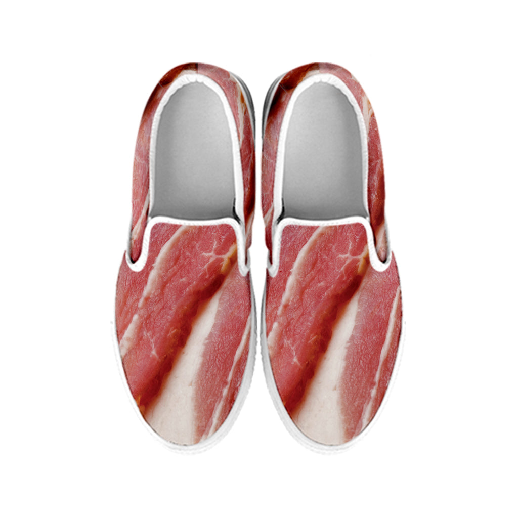 Raw Bacon Print White Slip On Shoes