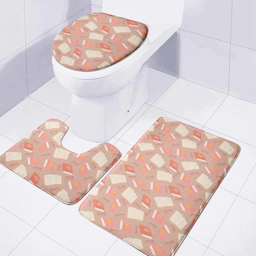 Reading Books And Glasses Pattern Print 3 Piece Bath Mat Set