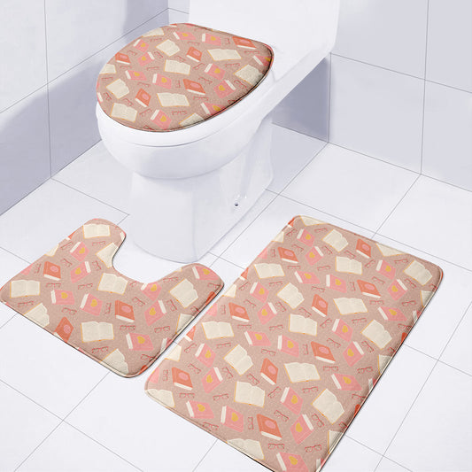 Reading Books And Glasses Pattern Print 3 Piece Bath Mat Set