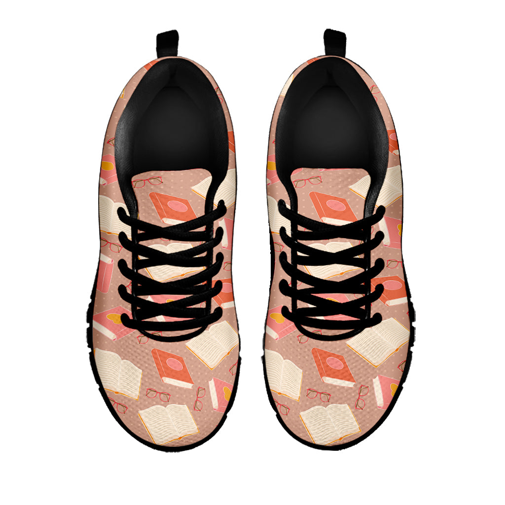 Reading Books And Glasses Pattern Print Black Sneakers