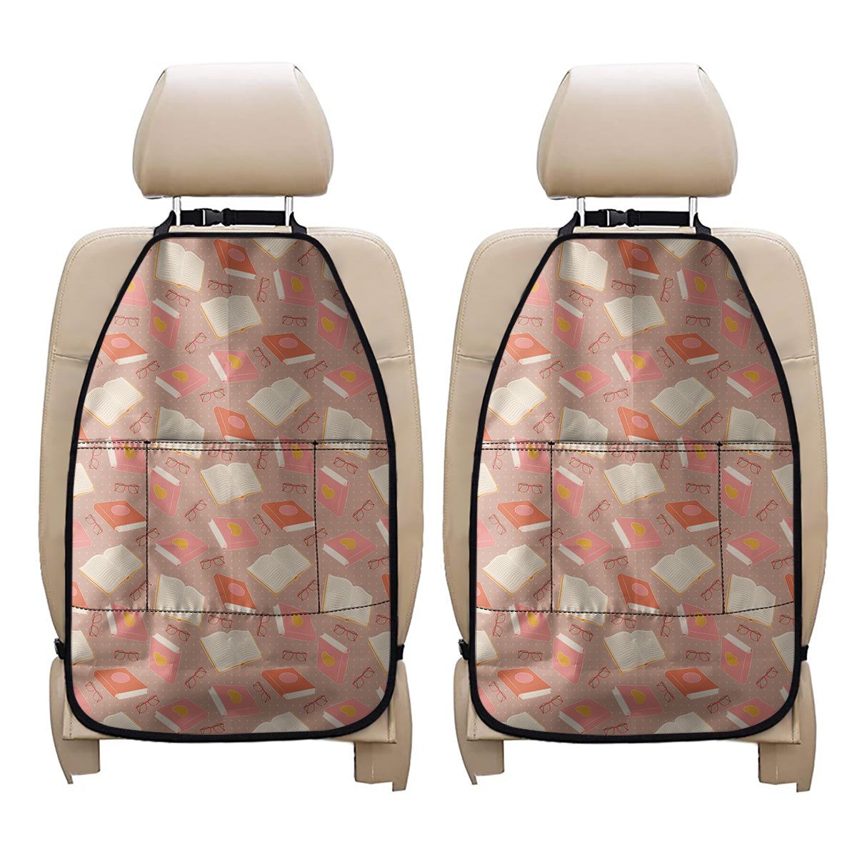 Reading Books And Glasses Pattern Print Car Seat Organizers