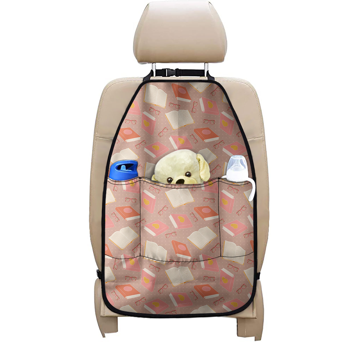 Reading Books And Glasses Pattern Print Car Seat Organizers