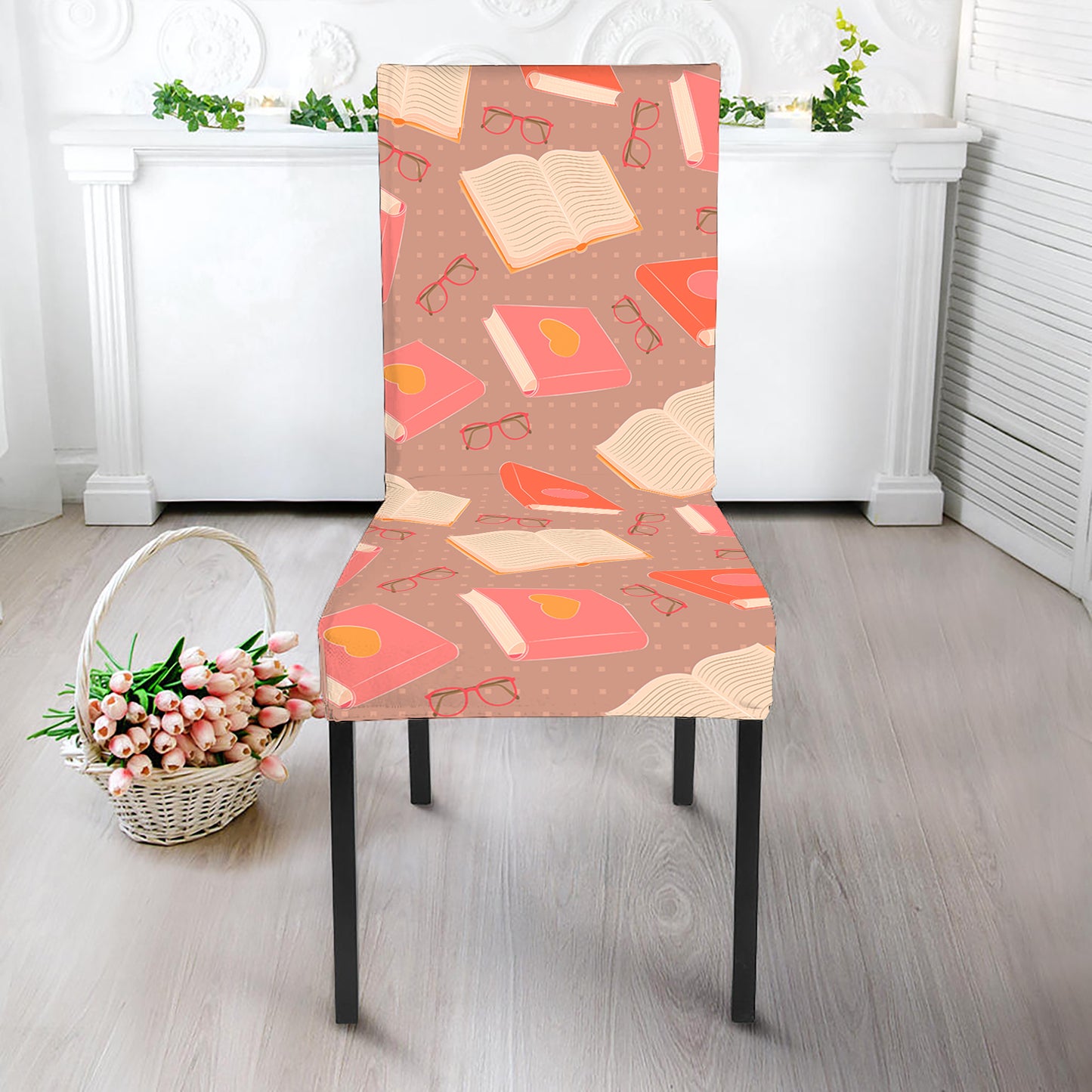 Reading Books And Glasses Pattern Print Dining Chair Slipcover