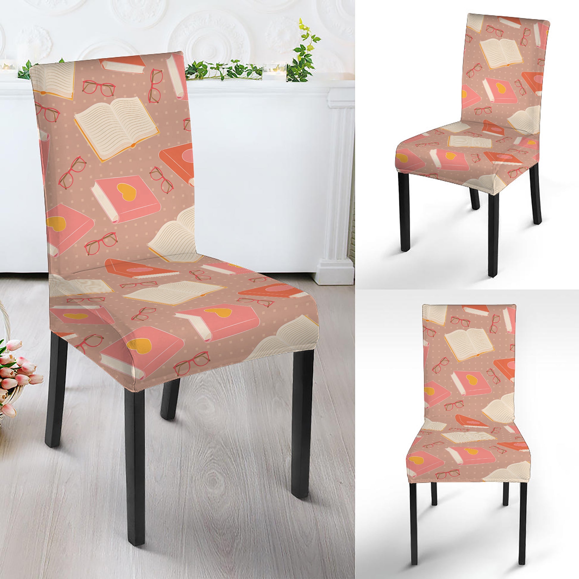 Reading Books And Glasses Pattern Print Dining Chair Slipcover