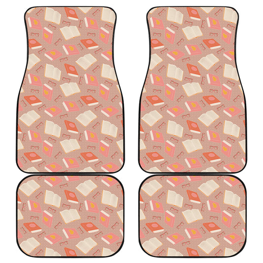 Reading Books And Glasses Pattern Print Front and Back Car Floor Mats