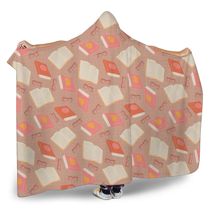 Reading Books And Glasses Pattern Print Hooded Blanket