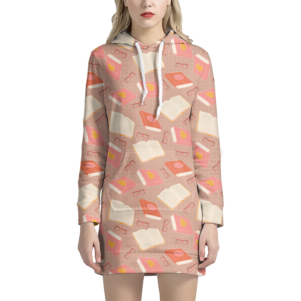 Reading Books And Glasses Pattern Print Hoodie Dress
