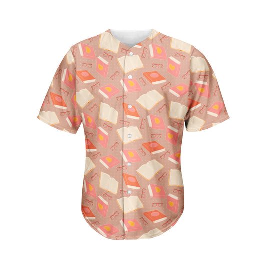 Reading Books And Glasses Pattern Print Men's Baseball Jersey