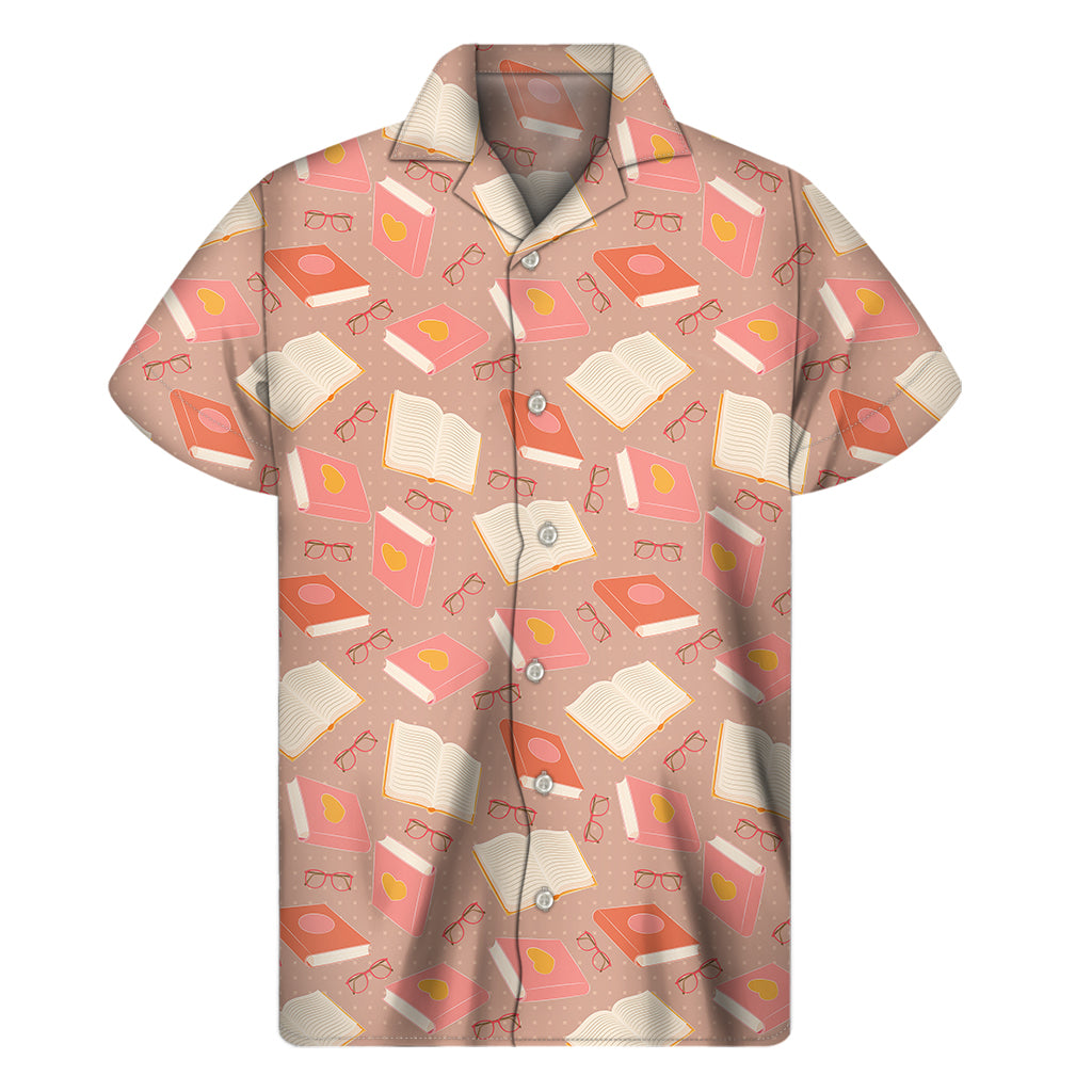 Reading Books And Glasses Pattern Print Men's Short Sleeve Shirt