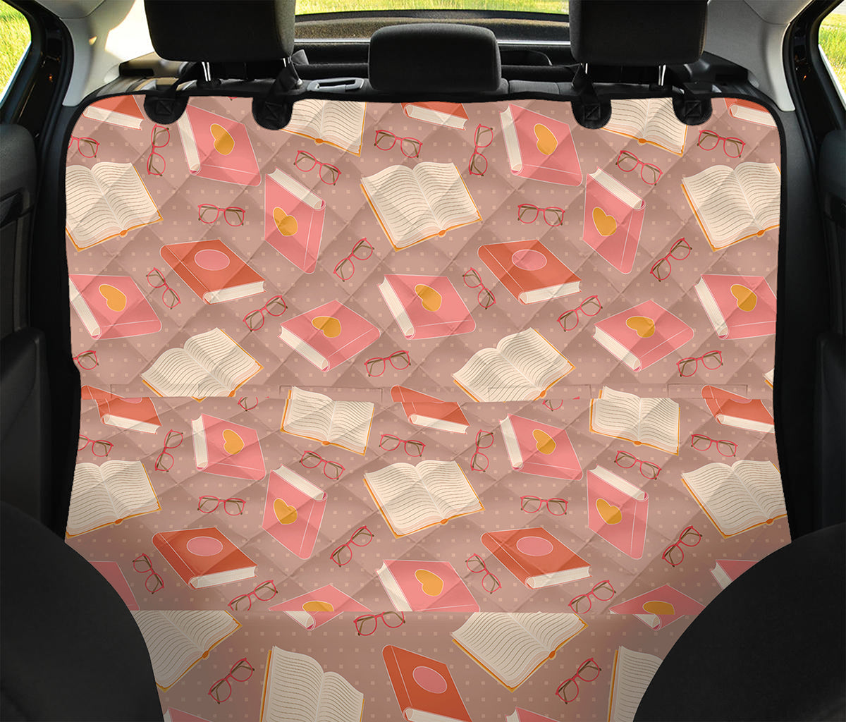 Reading Books And Glasses Pattern Print Pet Car Back Seat Cover