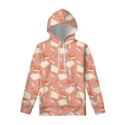 Reading Books And Glasses Pattern Print Pullover Hoodie