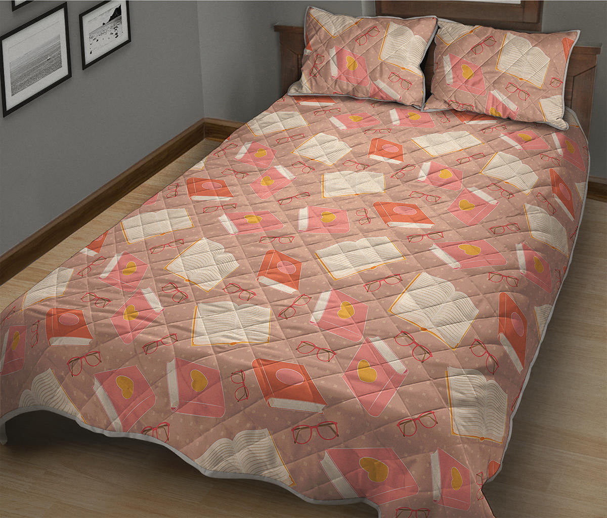 Reading Books And Glasses Pattern Print Quilt Bed Set
