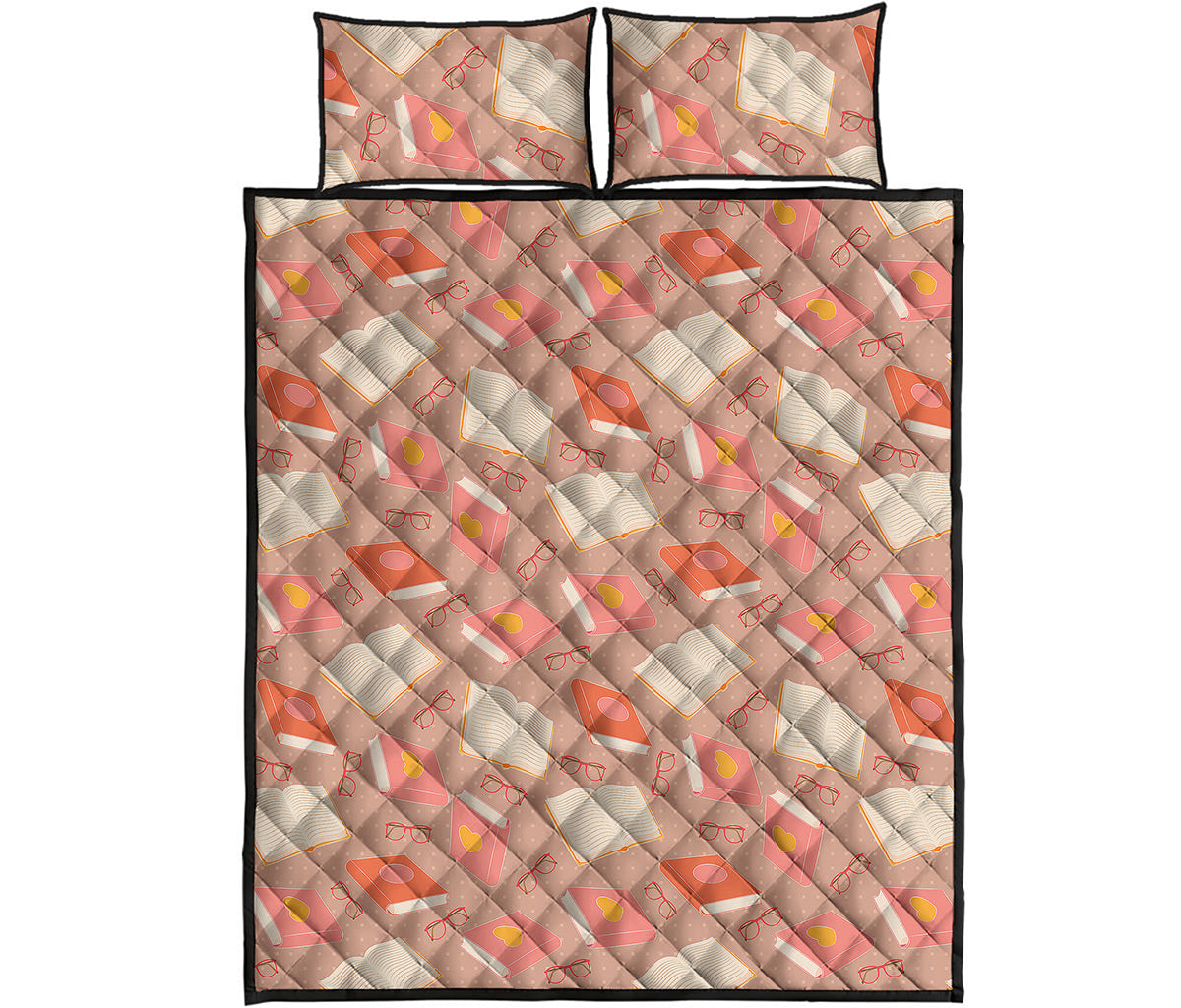 Reading Books And Glasses Pattern Print Quilt Bed Set
