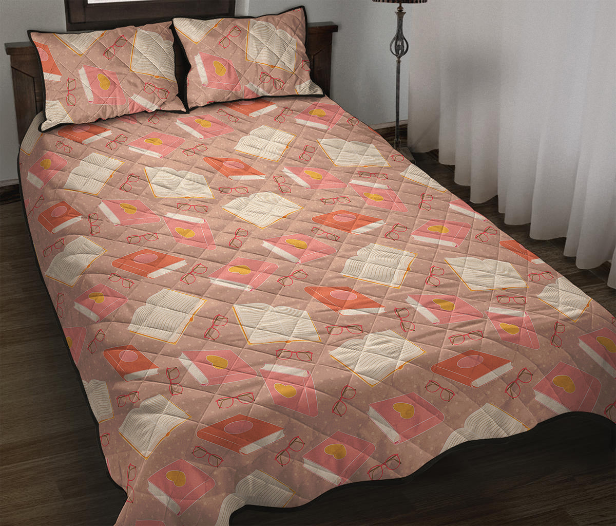 Reading Books And Glasses Pattern Print Quilt Bed Set