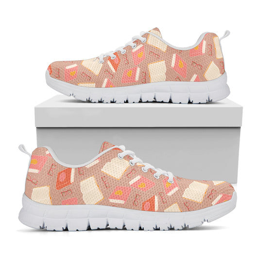 Reading Books And Glasses Pattern Print White Sneakers