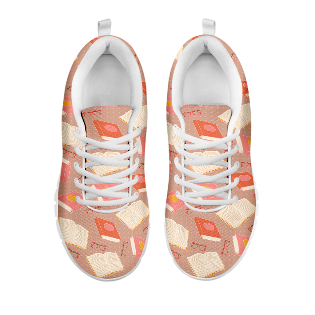 Reading Books And Glasses Pattern Print White Sneakers