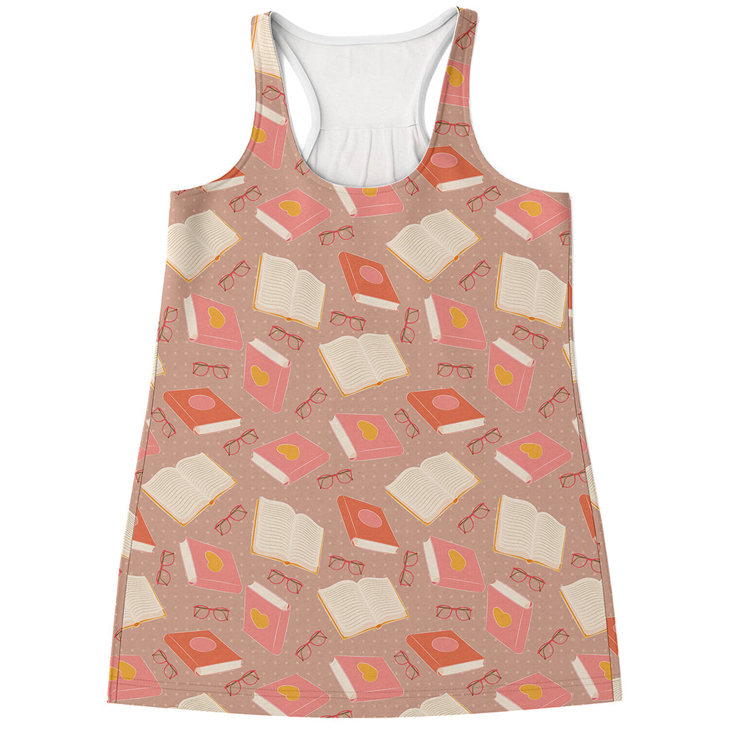 Reading Books And Glasses Pattern Print Women's Racerback Tank Top