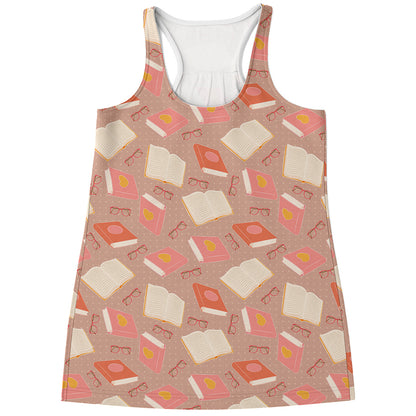 Reading Books And Glasses Pattern Print Women's Racerback Tank Top