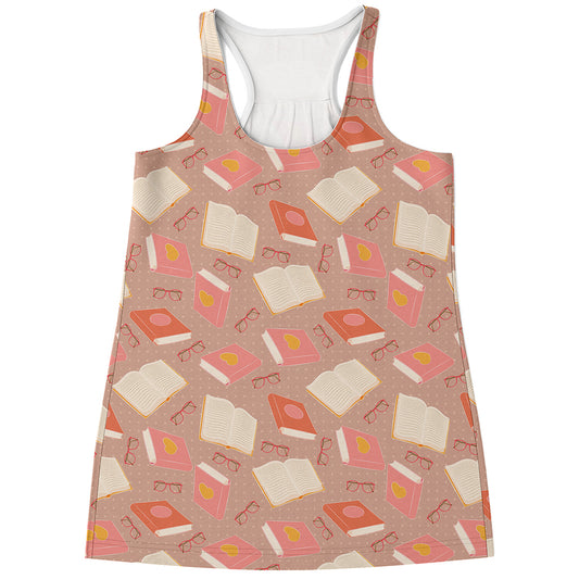 Reading Books And Glasses Pattern Print Women's Racerback Tank Top