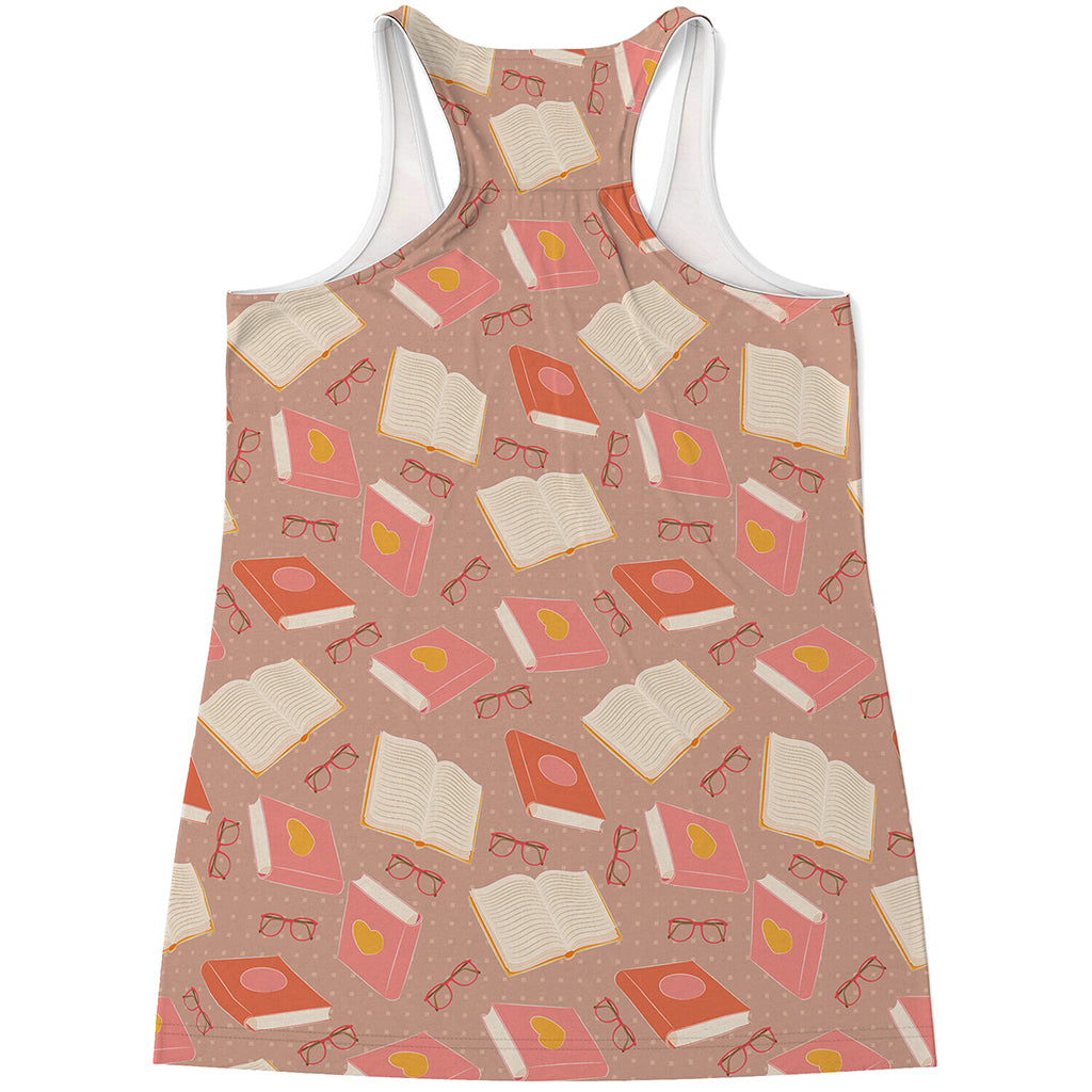 Reading Books And Glasses Pattern Print Women's Racerback Tank Top