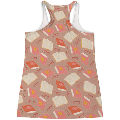 Reading Books And Glasses Pattern Print Women's Racerback Tank Top