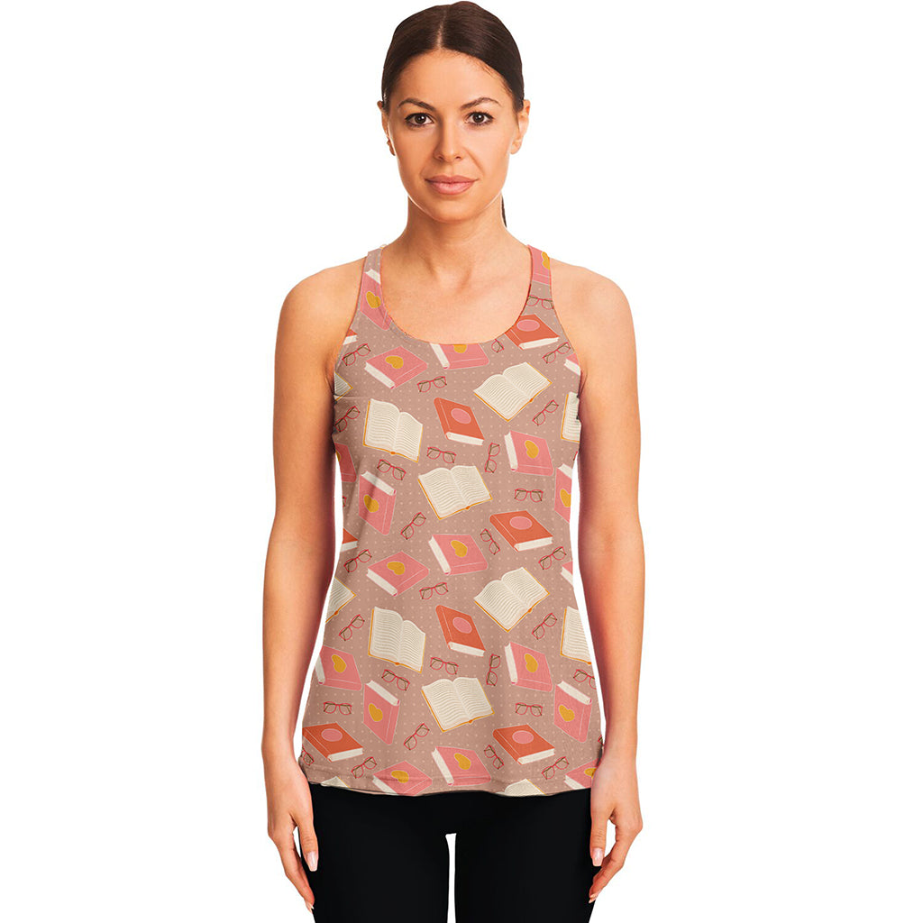 Reading Books And Glasses Pattern Print Women's Racerback Tank Top