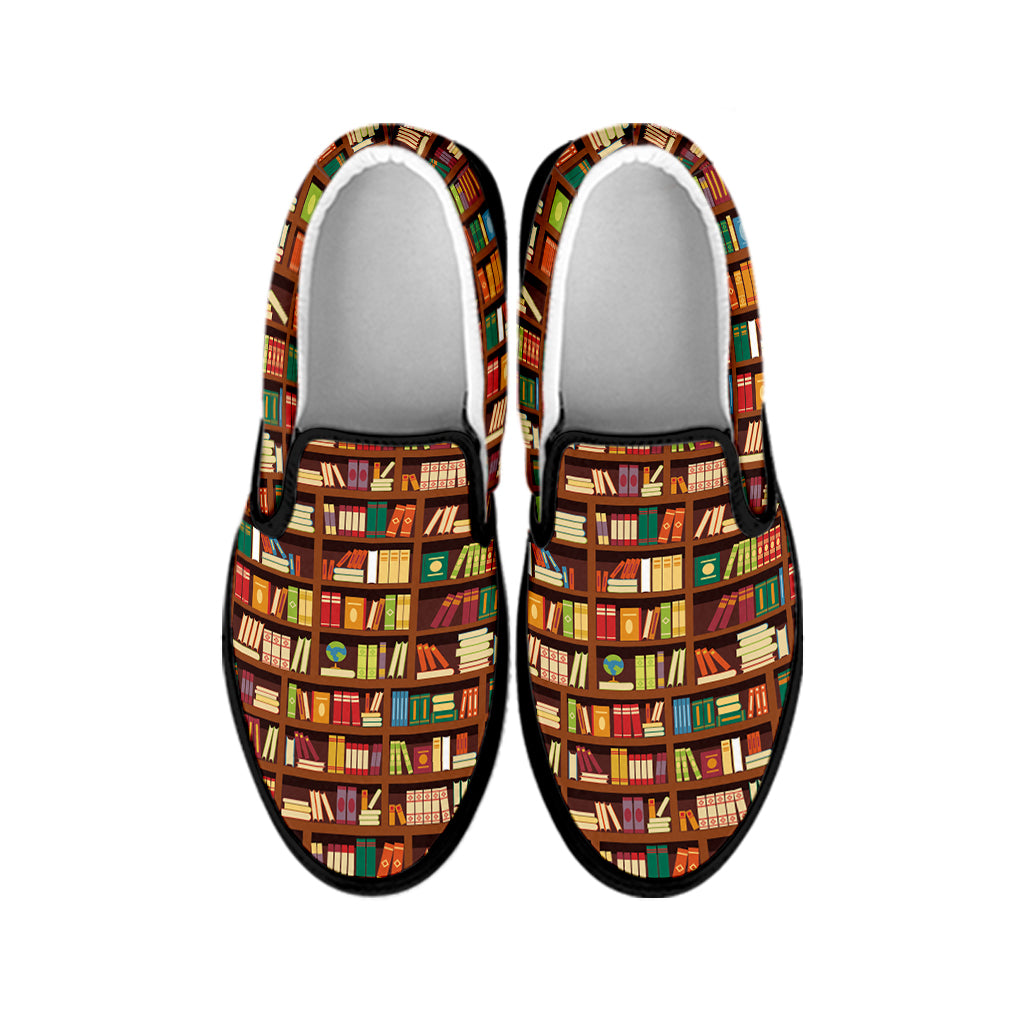 Reading Library Pattern Print Black Slip On Shoes