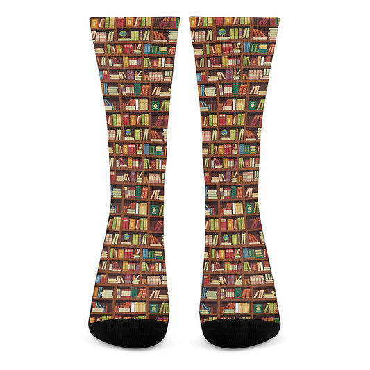 Reading Library Pattern Print Crew Socks