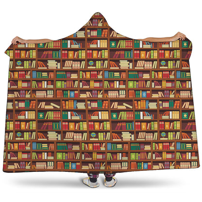 Reading Library Pattern Print Hooded Blanket