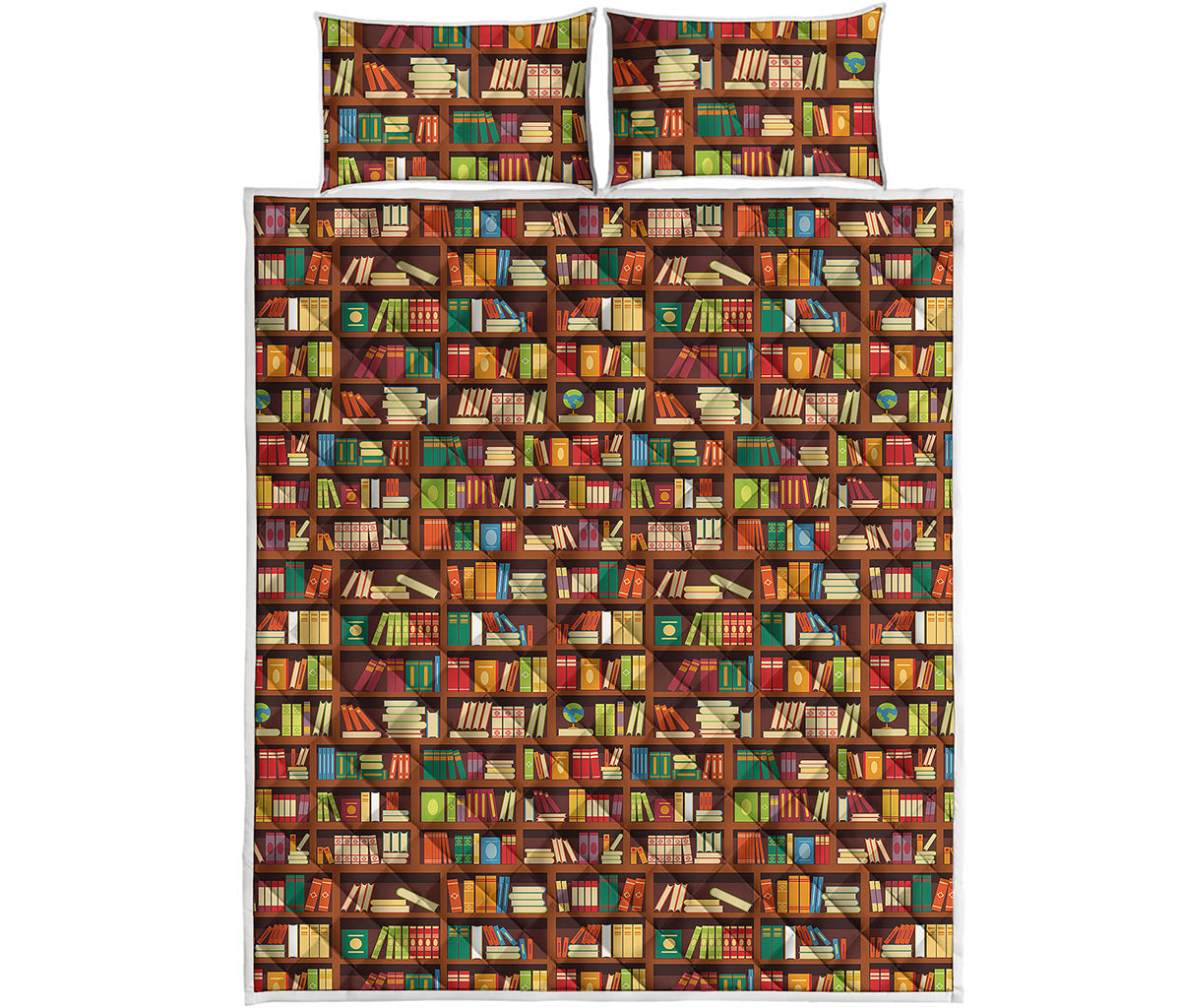 Reading Library Pattern Print Quilt Bed Set
