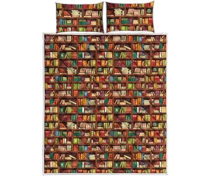 Reading Library Pattern Print Quilt Bed Set