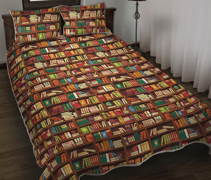 Reading Library Pattern Print Quilt Bed Set