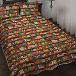 Reading Library Pattern Print Quilt Bed Set