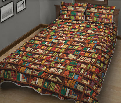 Reading Library Pattern Print Quilt Bed Set