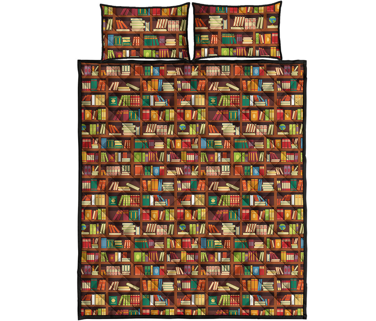 Reading Library Pattern Print Quilt Bed Set