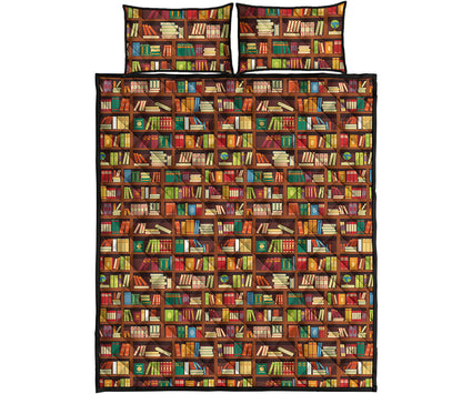 Reading Library Pattern Print Quilt Bed Set