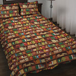 Reading Library Pattern Print Quilt Bed Set