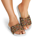 Reading Library Pattern Print White Slide Sandals