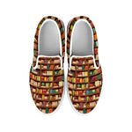 Reading Library Pattern Print White Slip On Shoes