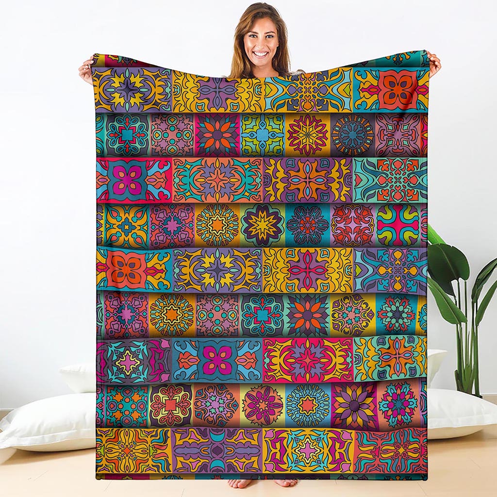 Rectangle Mandala Bohemian Pattern Print Blanket