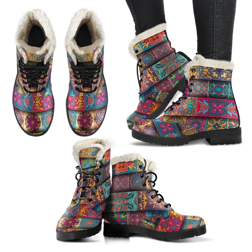 Rectangle Mandala Bohemian Pattern Print Comfy Boots GearFrost