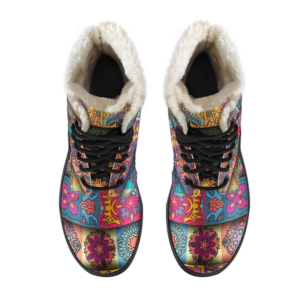 Rectangle Mandala Bohemian Pattern Print Comfy Boots GearFrost