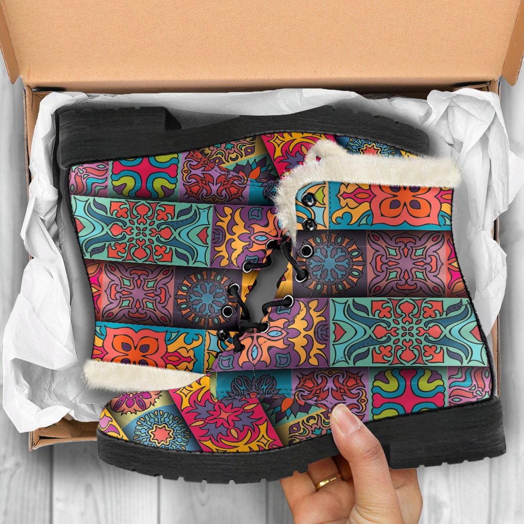 Rectangle Mandala Bohemian Pattern Print Comfy Boots GearFrost