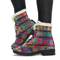 Rectangle Mandala Bohemian Pattern Print Faux Fur Leather Boots