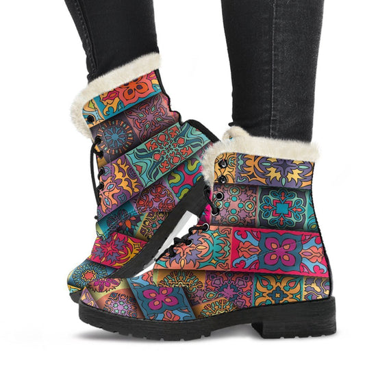 Rectangle Mandala Bohemian Pattern Print Comfy Boots GearFrost
