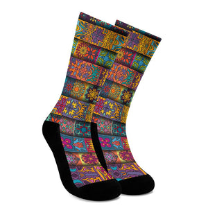 Rectangle Mandala Bohemian Pattern Print Crew Socks