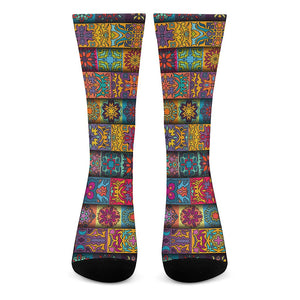 Rectangle Mandala Bohemian Pattern Print Crew Socks