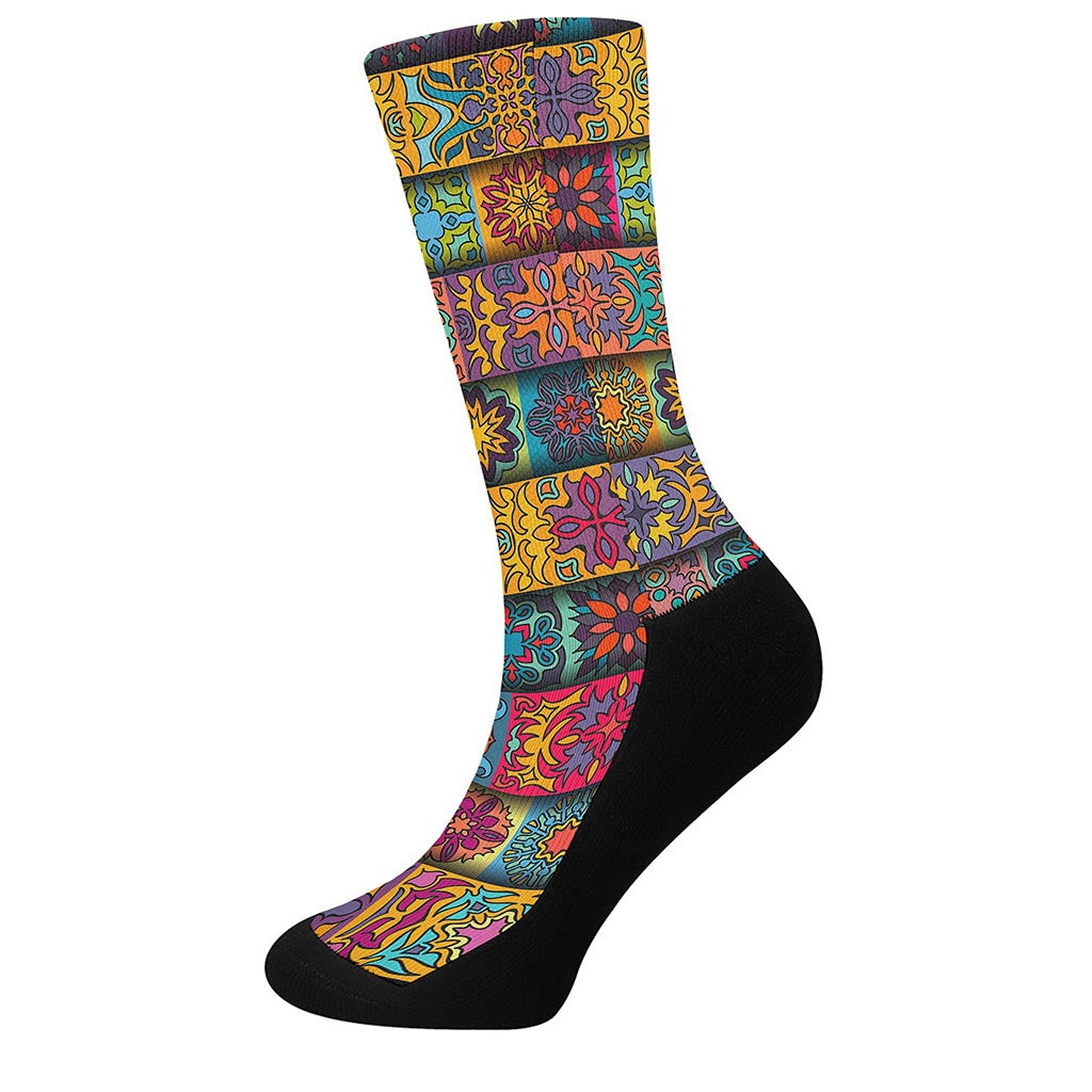 Rectangle Mandala Bohemian Pattern Print Crew Socks