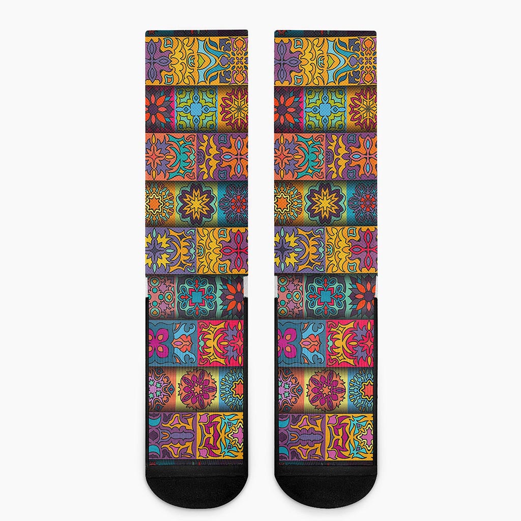 Rectangle Mandala Bohemian Pattern Print Crew Socks